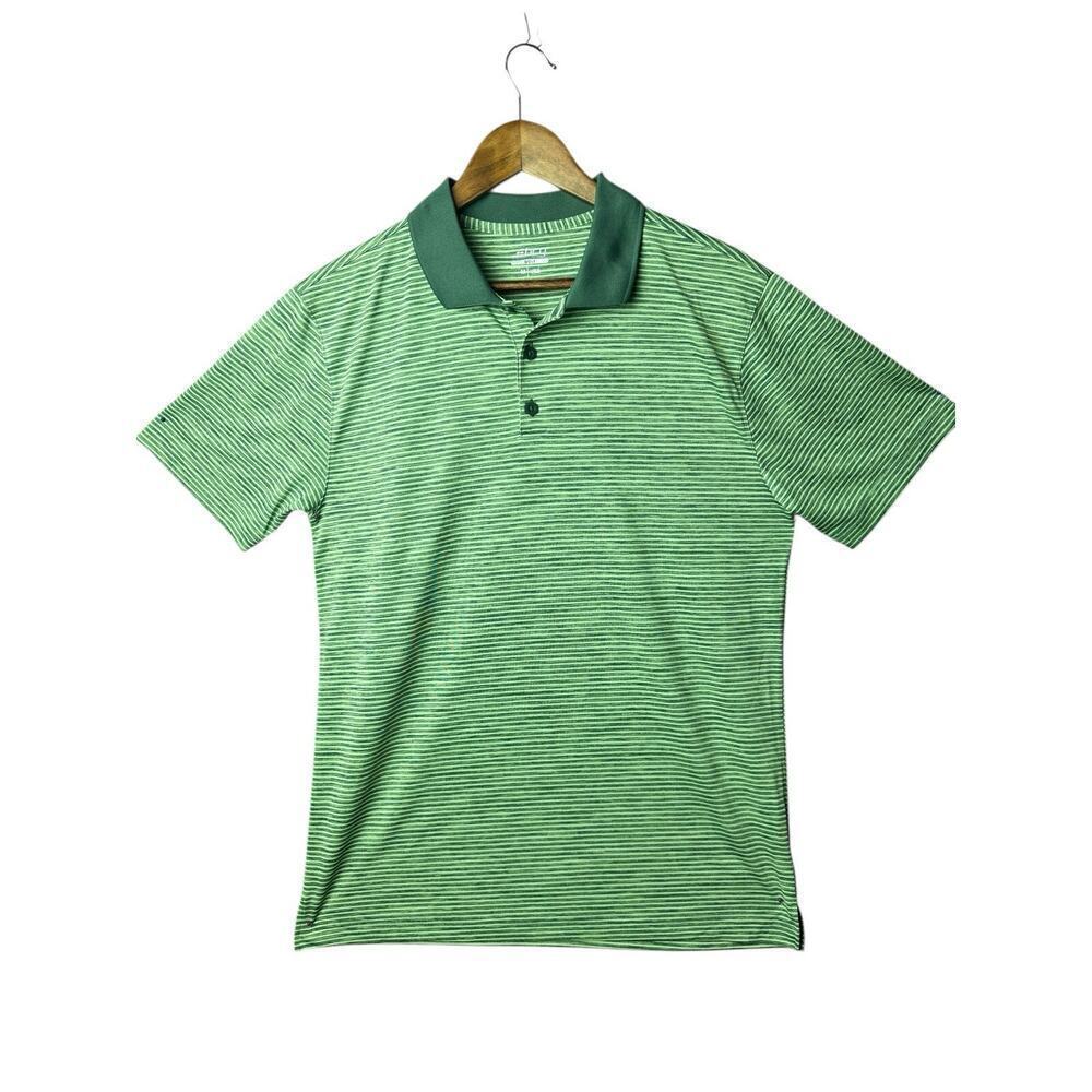 BCG Men’s Green Striped Golf‎ Polo Shirt Size M Performance Activewear